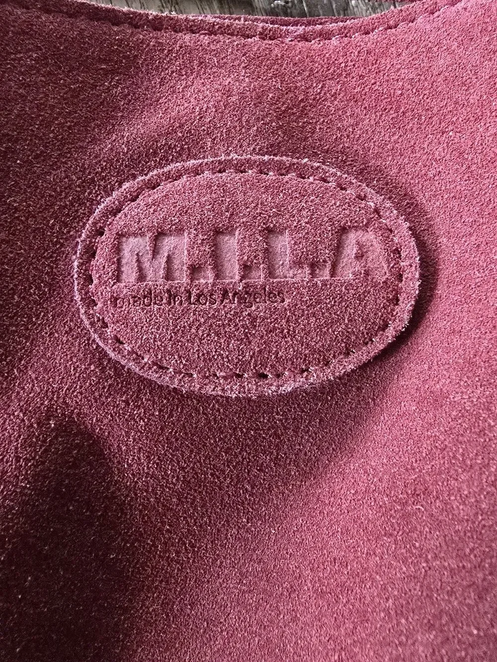 M.I.L.A. Made in Los Angeles Burgundy Suede Leather Bucket Shoulder Bag -...